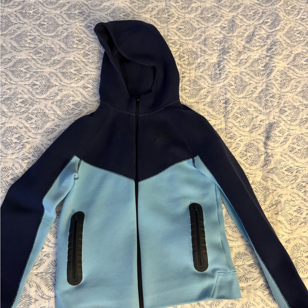 Youth Large Nike Tech Navy Blue and Light Blue Hoodie